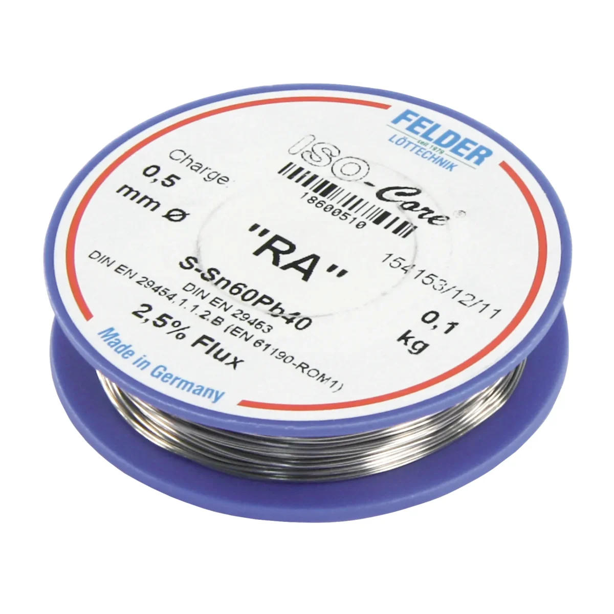 Lötzinn auf Rolle FELDER ISO-Core "RA", 0,5mm, 100g, bleihaltig (60%Sn 40%Pb) – Bild 1