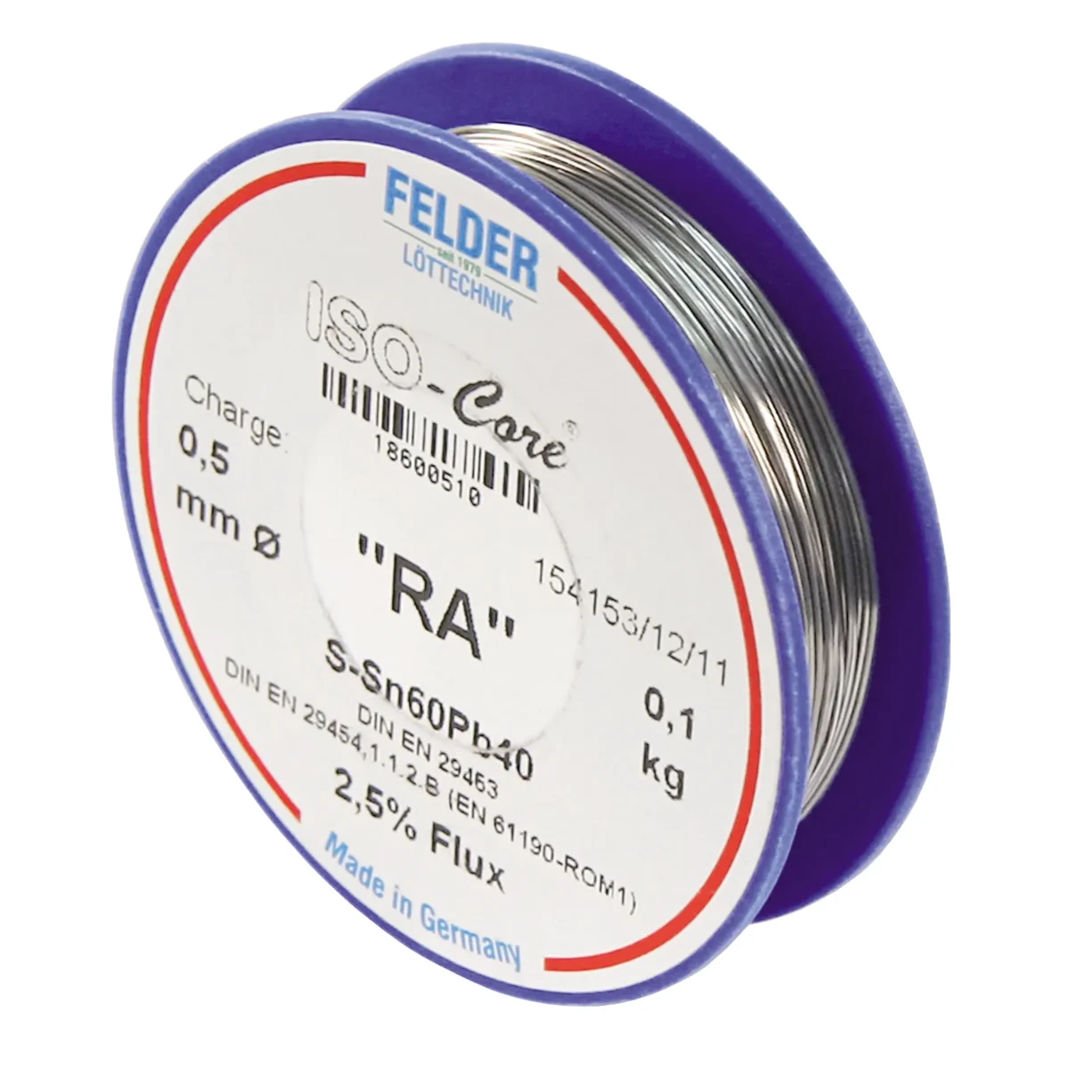 Lötzinn auf Rolle FELDER ISO-Core "RA", 0,5mm, 100g, bleihaltig (60%Sn 40%Pb) – Bild 2