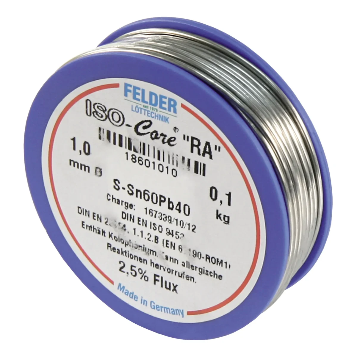 Lötzinn auf Rolle FELDER ISO-Core "RA", 1,0mm, 100g, bleihaltig (60%Sn 40%Pb) – Bild 2