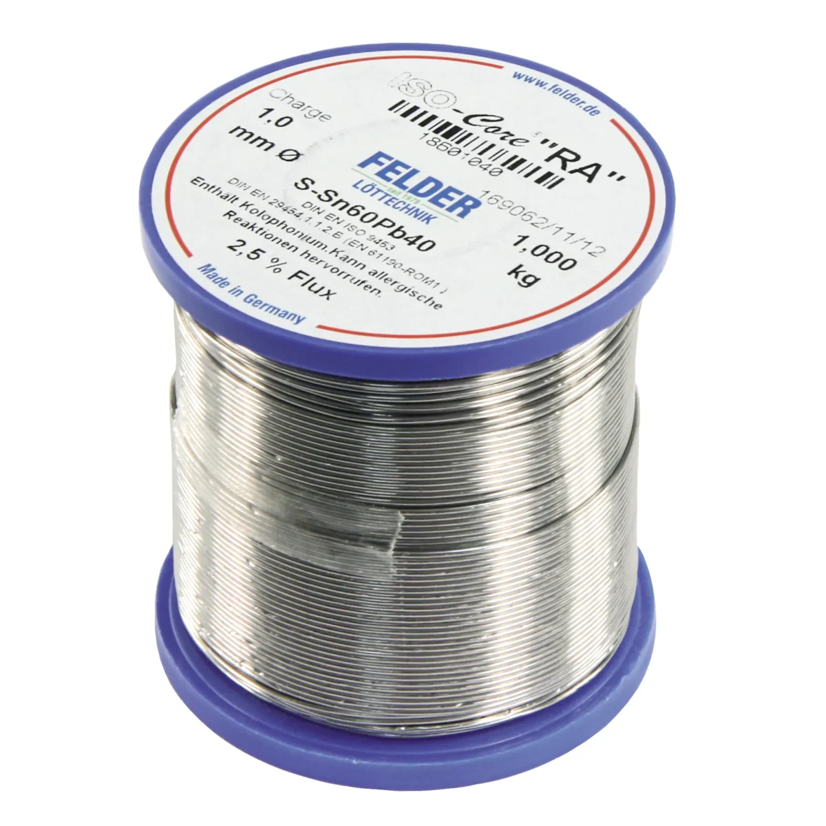 Lötzinn auf Rolle FELDER ISO-Core "RA", 1,0mm, 1.000g, bleihaltig (60%Sn 40%Pb) – Bild 1