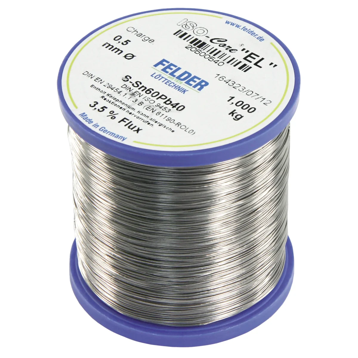 Lötzinn auf Rolle FELDER ISO-Core "EL", 0,5mm, 1.000g, bleihaltig (60%Sn 40%Pb) – Bild 1