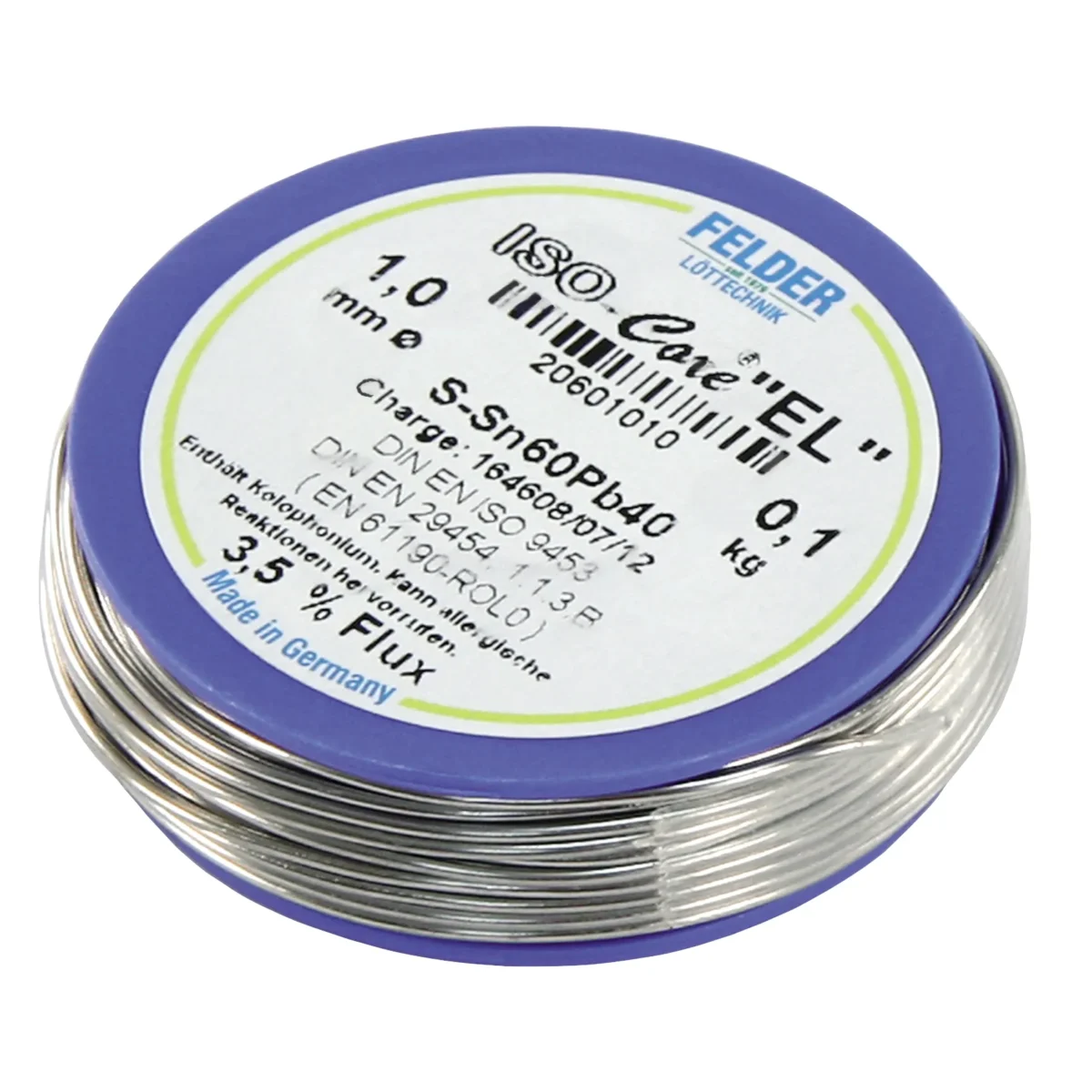 Lötzinn auf Rolle FELDER ISO-Core "EL", 1,0mm, 100g, bleihaltig (60%Sn 40%Pb) – Bild 1