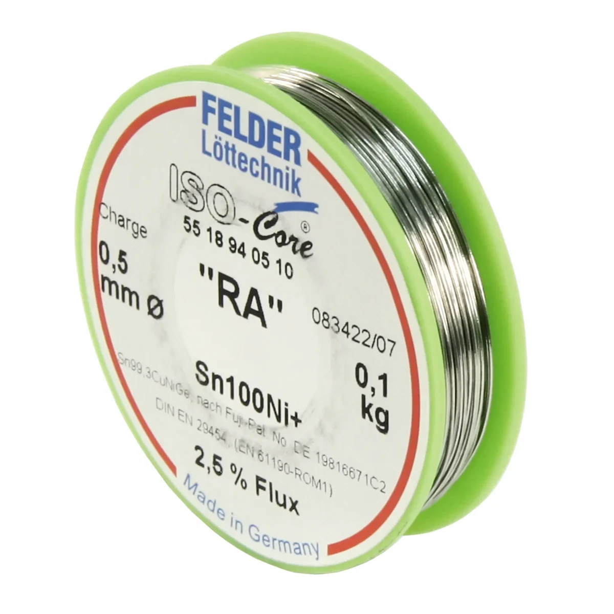 Lötzinn auf Rolle FELDER ISO-Core "RA", 0,5mm, 100g, bleifrei(Sn100%Ni+) – Bild 2