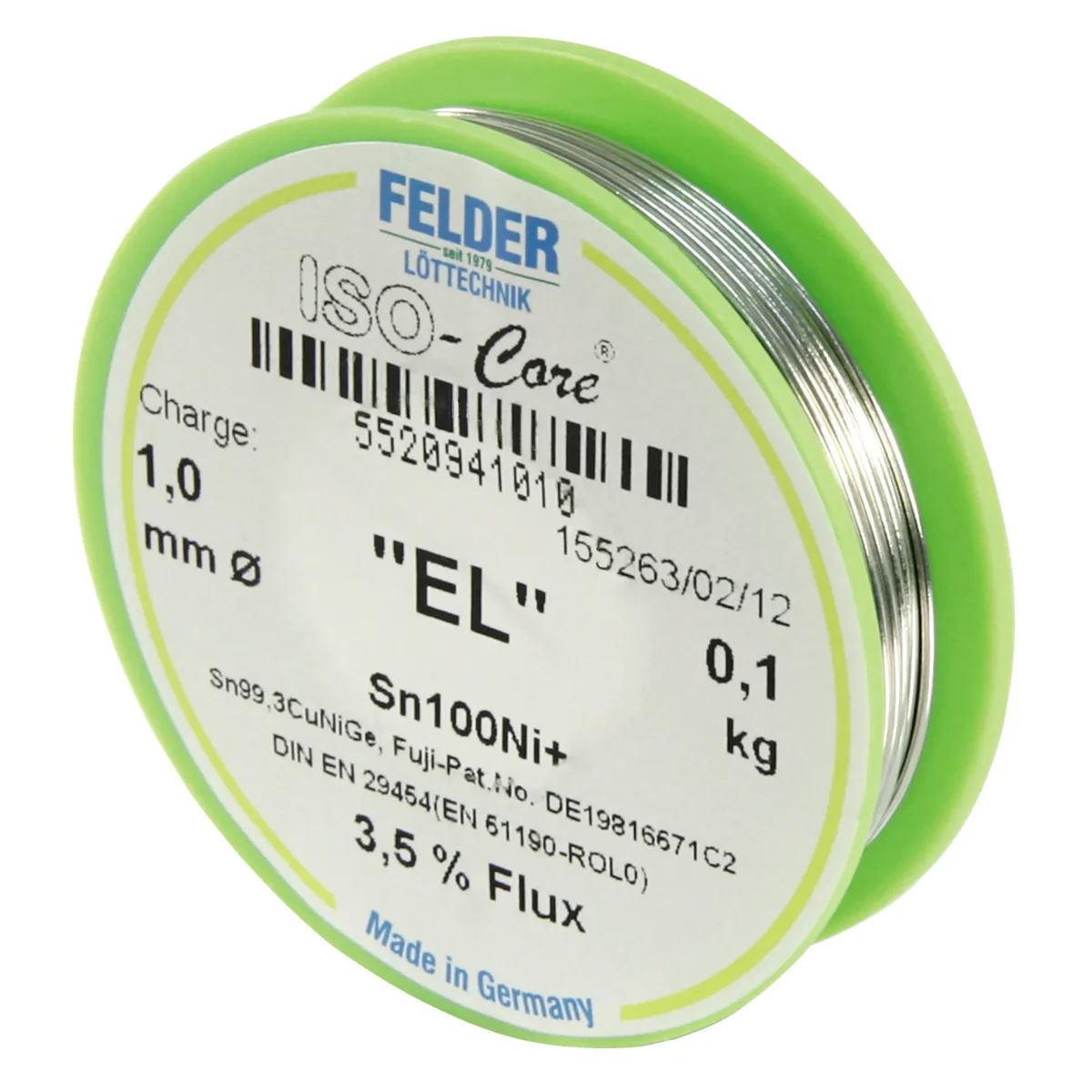 Lötzinn auf Rolle FELDER ISO-Core "EL", 1,0mm, 100g, bleifrei (Sn100%Ni+) – Bild 2
