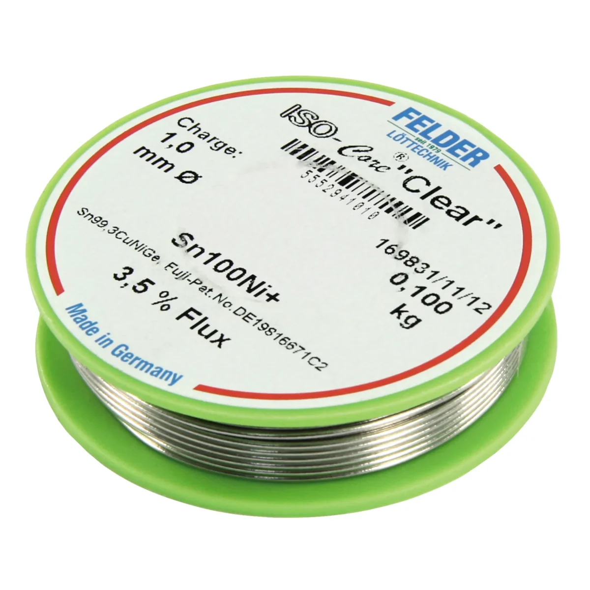 Lötzinn auf Rolle FELDER, ISO-Core "Clear", 1,0mm, 100g, bleifrei (Sn100%Ni+) – Bild 1