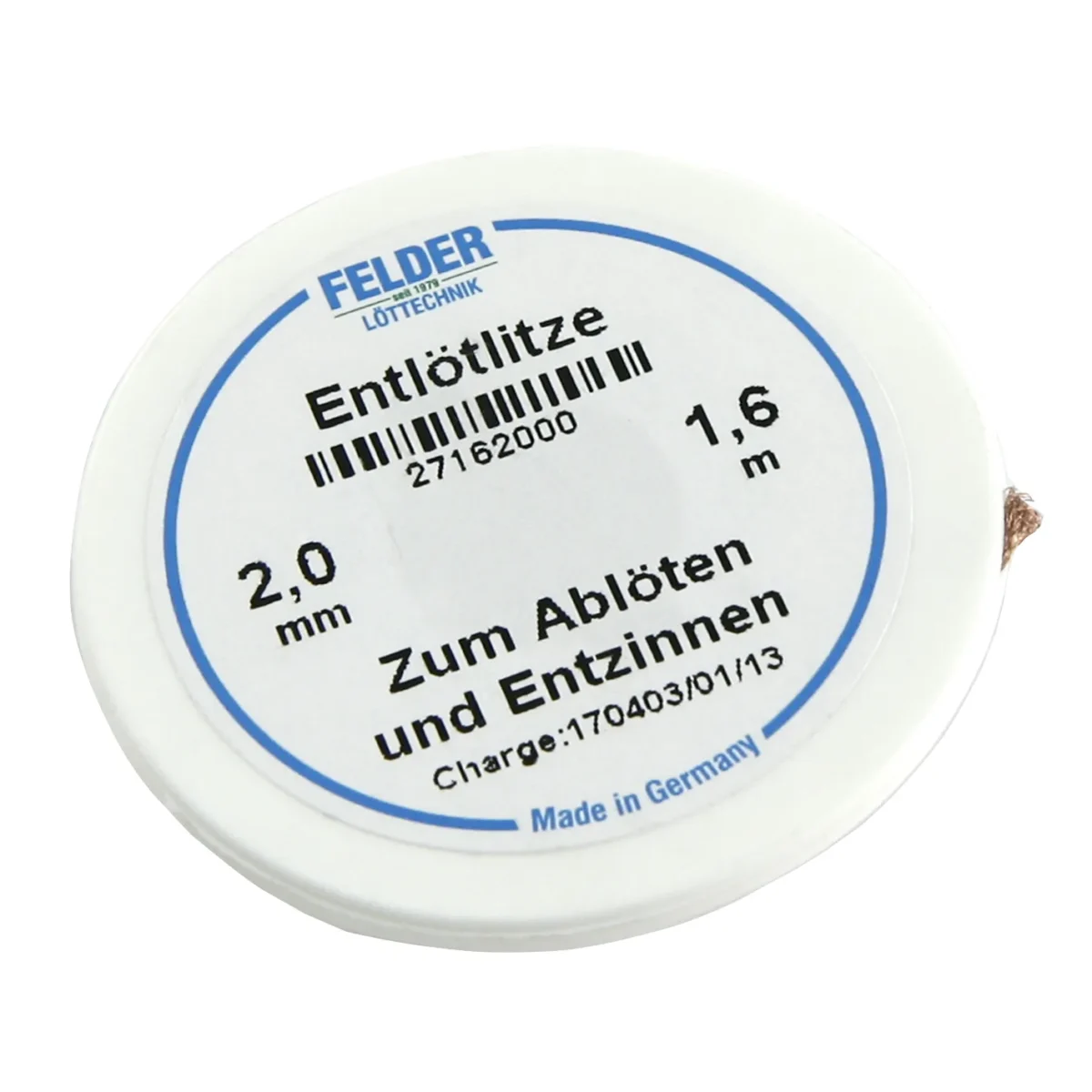 Entlötlitze FELDER, 2,0mm, mit halogenfreiem Flussmittel getränkte Kupferlitze, 1,60m Spule – Bild 1