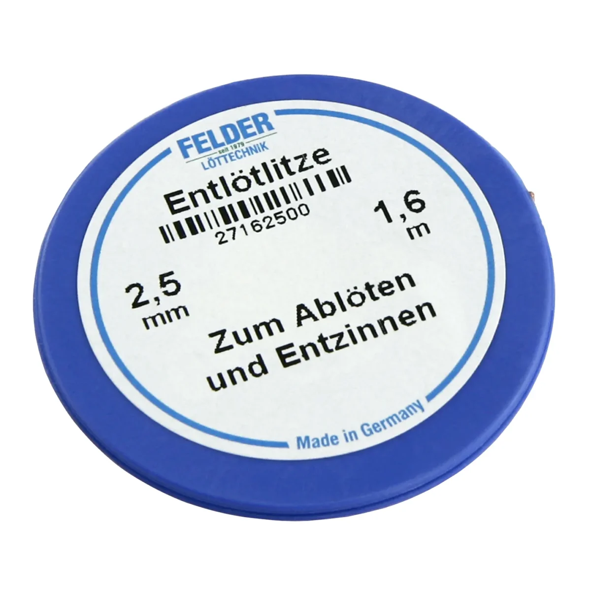 Entlötlitze FELDER, 2,50mm, mit halogenfreiem Flussmittel getränkte Kupferlitze, 1,60m Spule – Bild 1