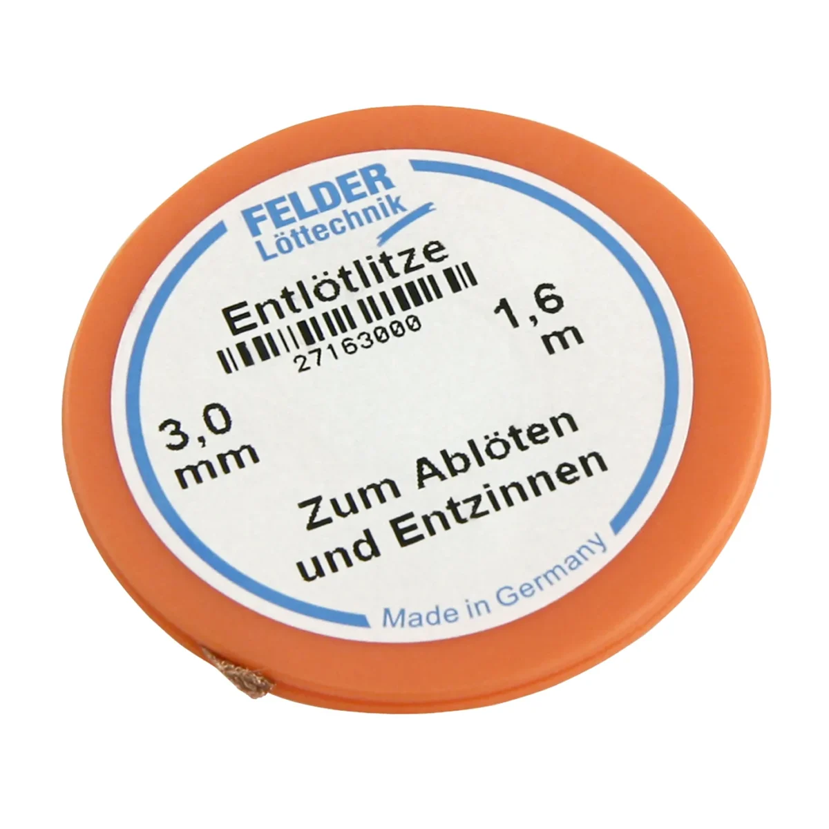 Entlötlitze FELDER, 3,0mm, mit halogenfreiem Flussmittel getränkte Kupferlitze, 1,60m Spule – Bild 1