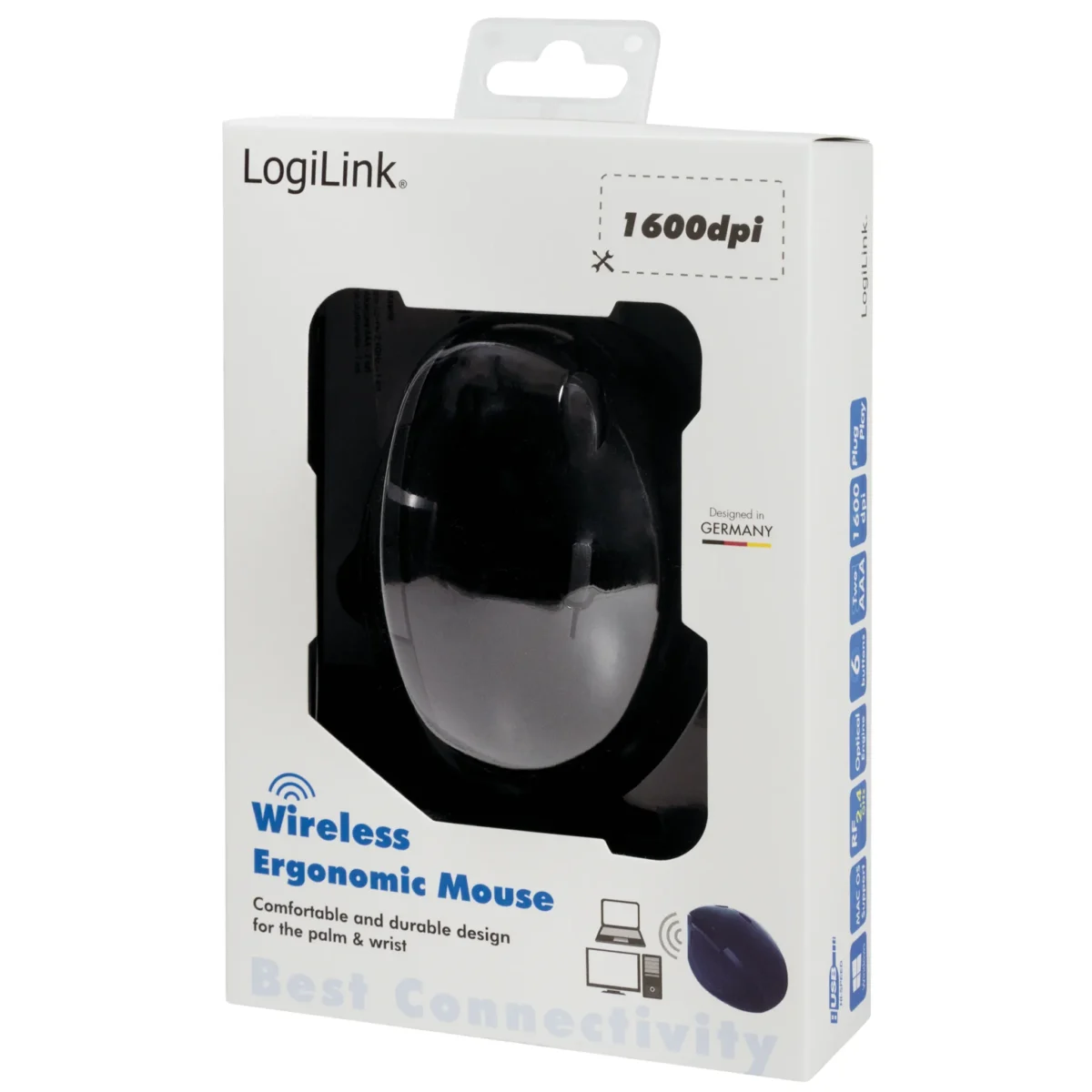 Maus, Wireless 2,4G Mouse, Optisch, schwarz, 1600dpi, Ergonomisches Design – Bild 5