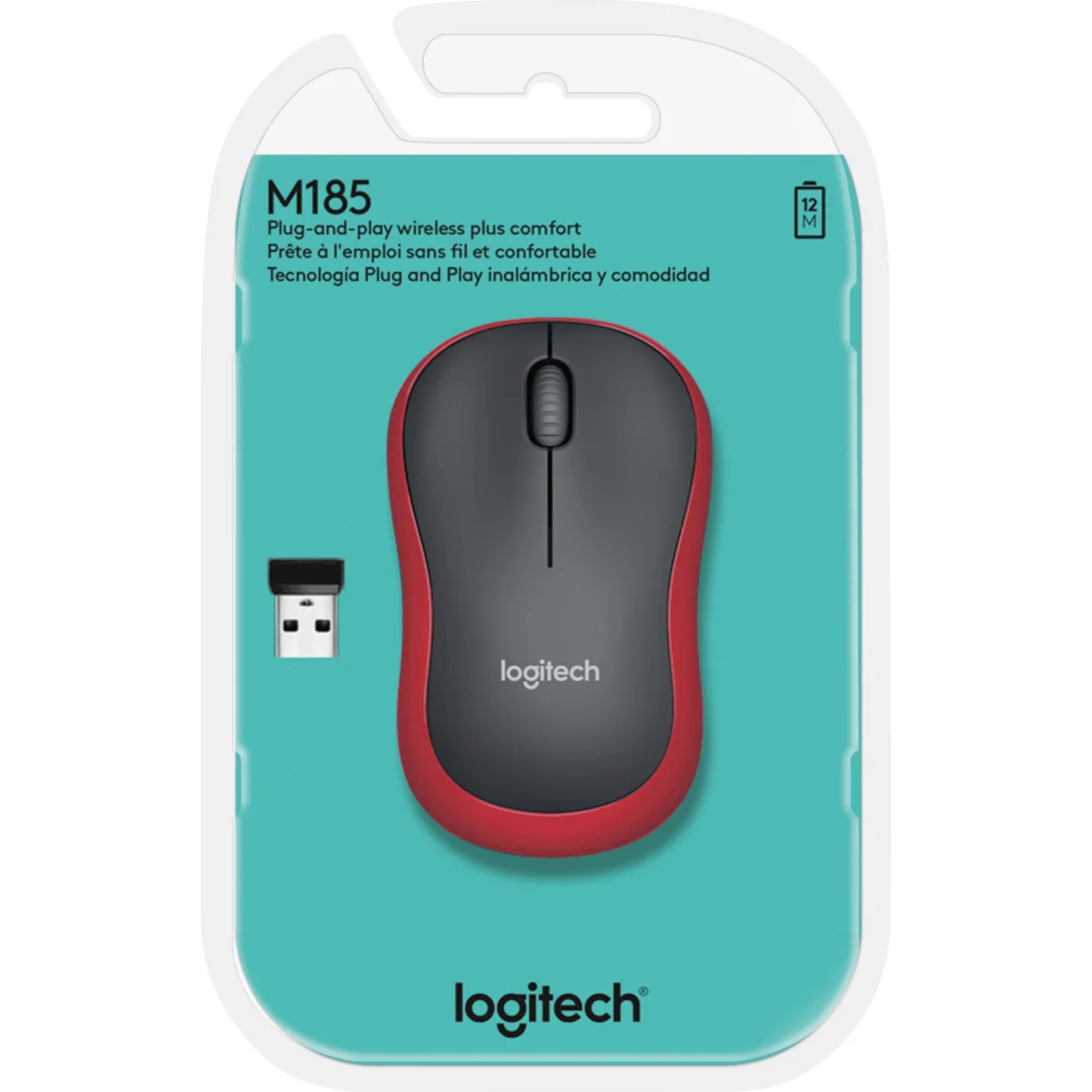 Maus Logitech "M185", 1000dpi, rot-schwarz, kabellos – Bild 2
