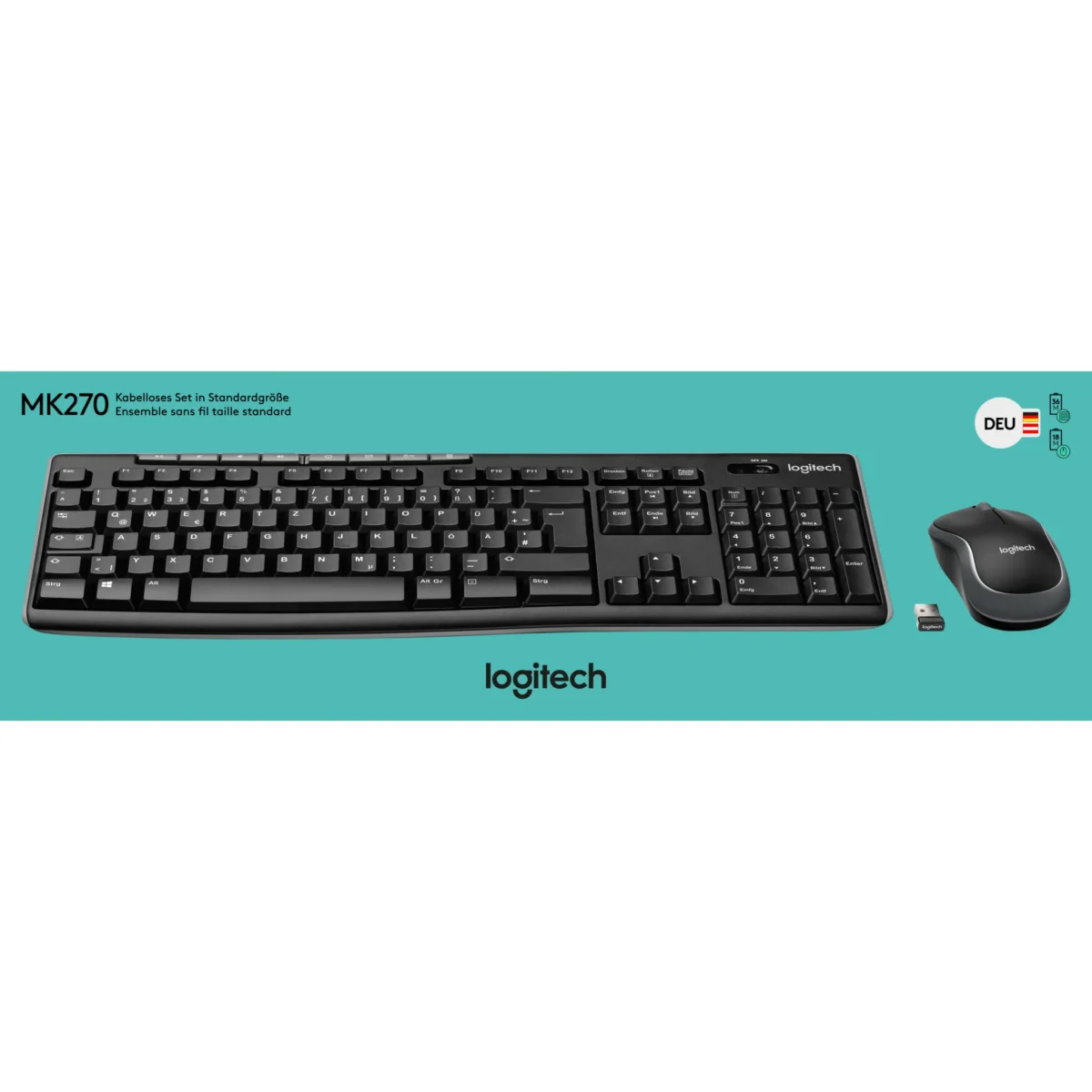Tastatur/Maus-Set Logitech "MK270", 1000dpi, schwarz, kabellos – Bild 2