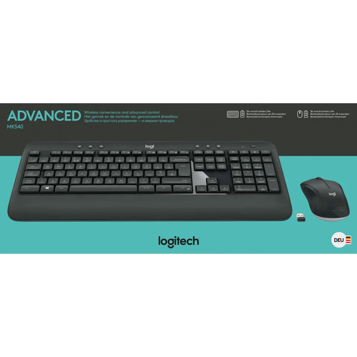 Tastatur/Maus-Set Logitech "MK540", 1000dpi, schwarz, kabellos – Bild 2