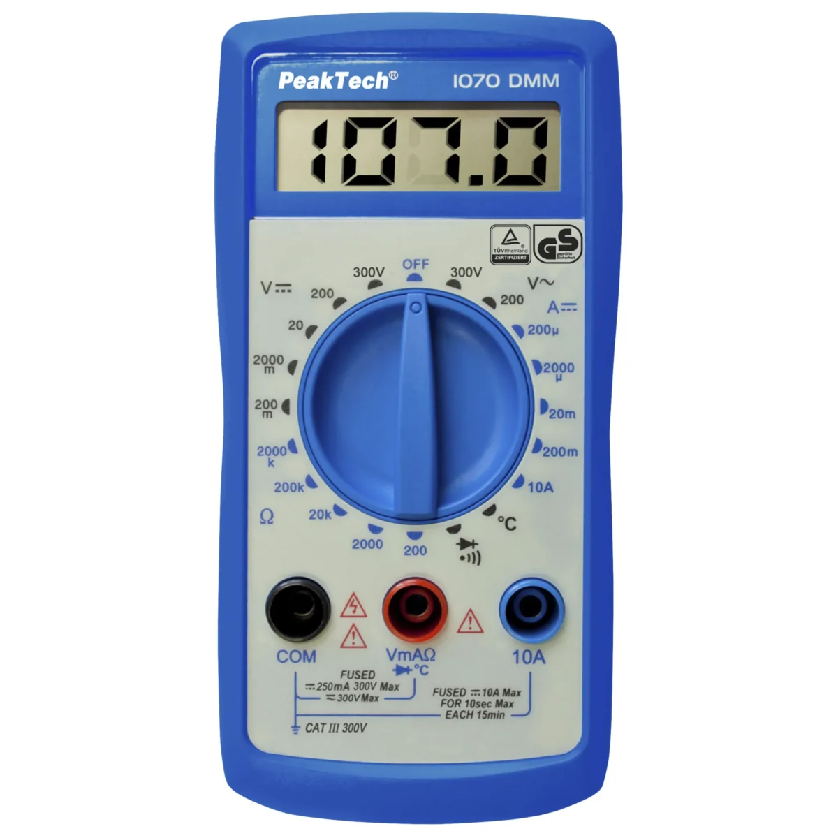 Digitalmultimeter PeakTech "P1070", 2000 Counts, 300 V AC/DC, 10 A DC, TÜV/GS – Bild 2