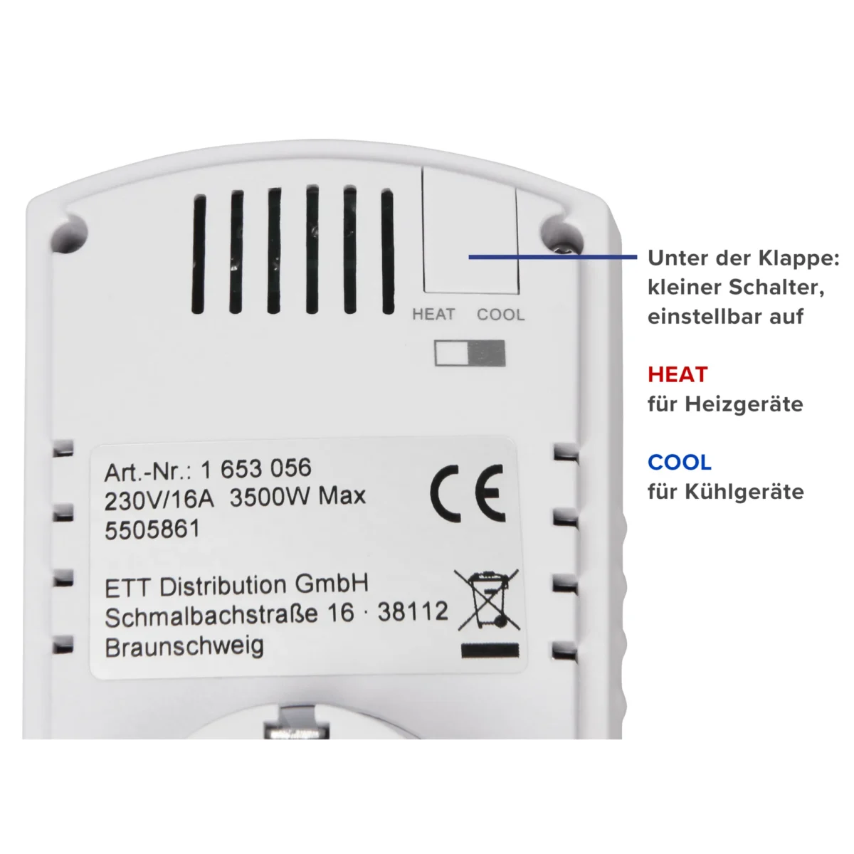 Steckdosen-Thermostat McPower "TCU-330" 5-30°C, max. 3500W, 230V – Bild 5