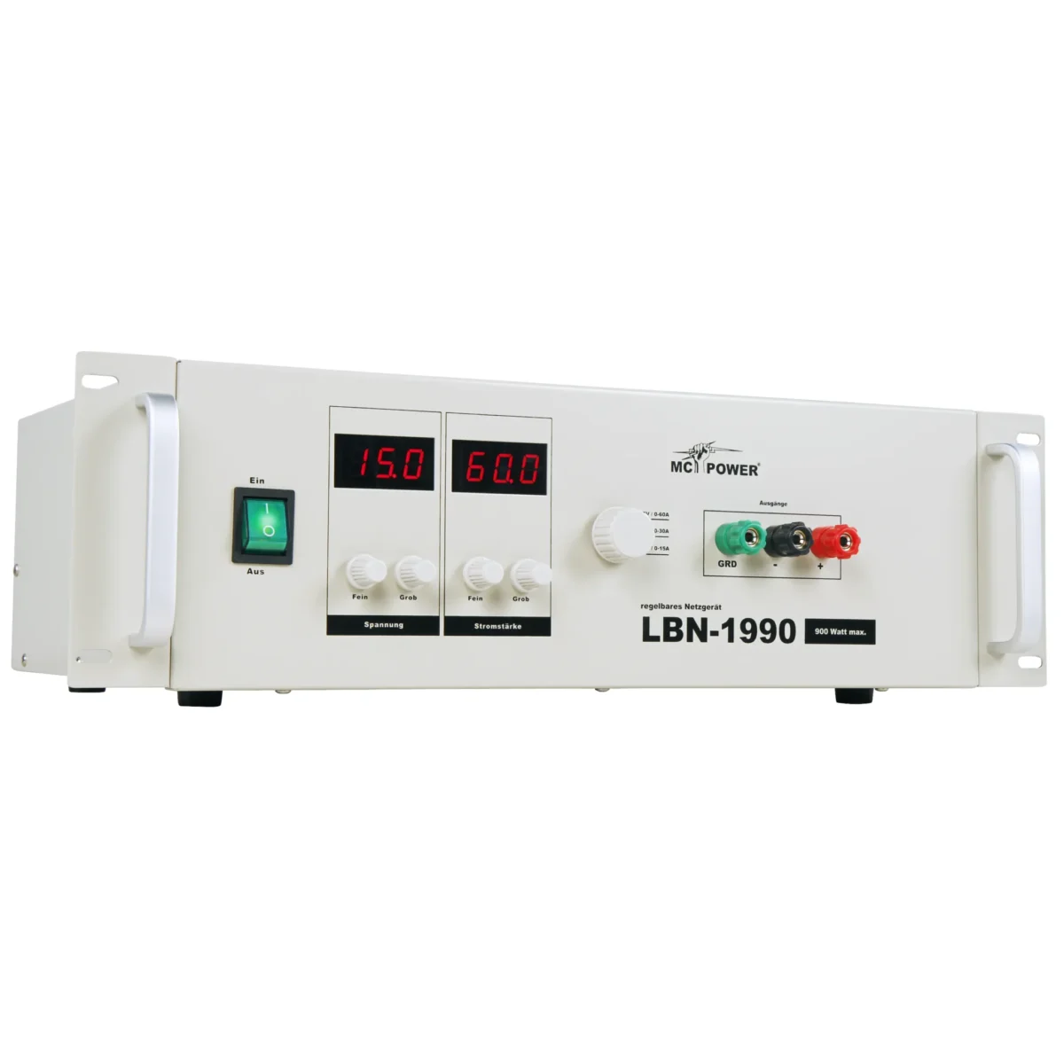 Netzgerät McPower "LBN-1990" 19", 3 regelbare Bereiche 0-15V, 0-30V, 0-60V, 900W, max. 60A – Bild 1