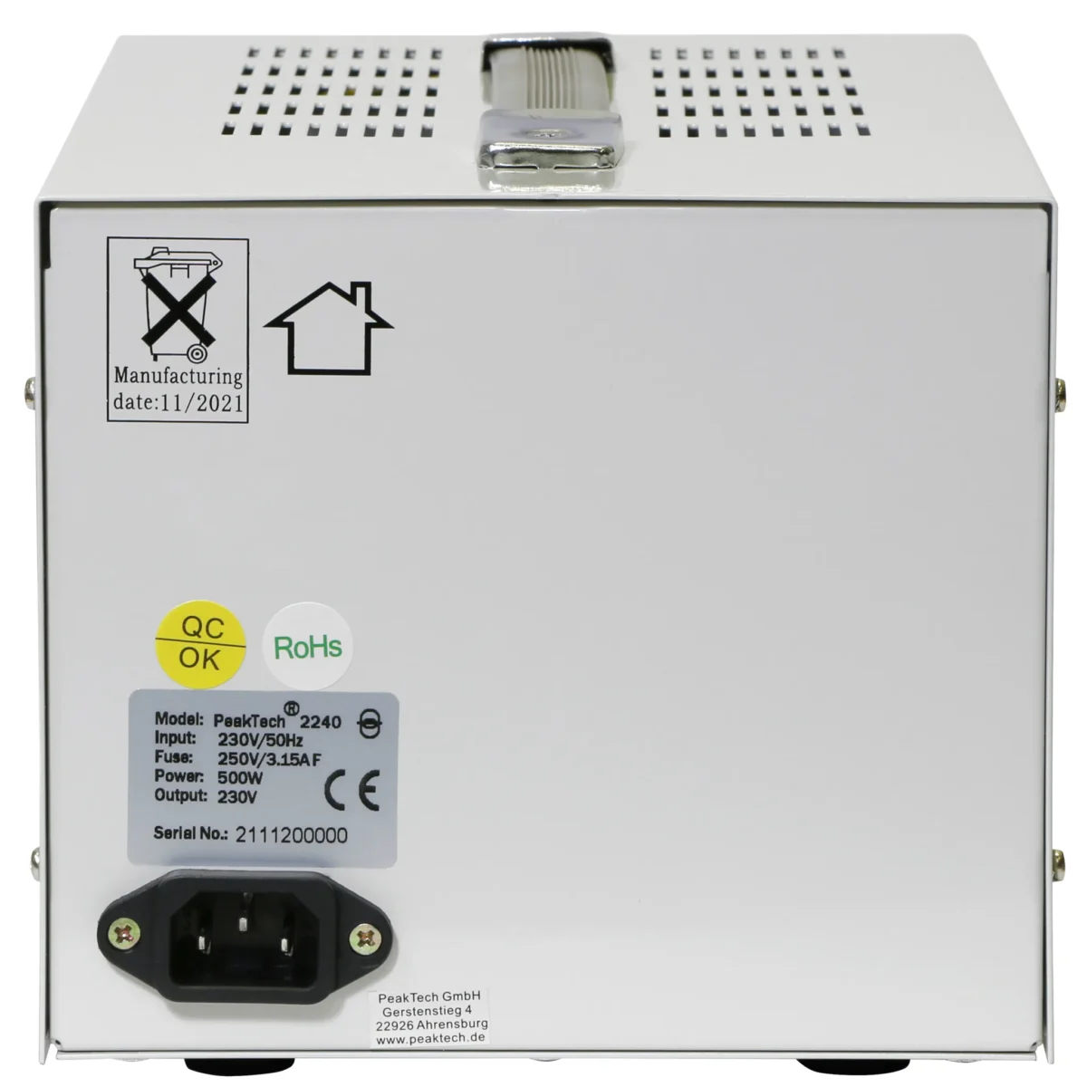 Trenntransformator PeakTech "P 2240" 230V AC, 2,5A, 500W, galvanische Trennung – Bild 3