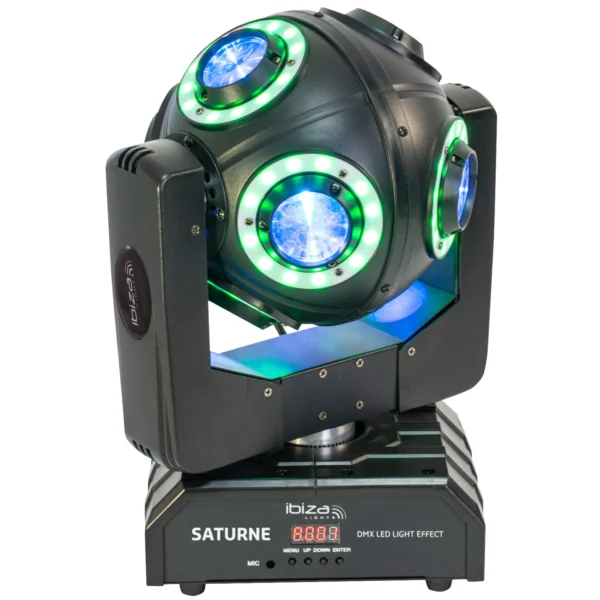 DMX-Moving-Head IBIZA "SATURNE", 4-in-1 RGBW LEDs + 8 Lichtringe