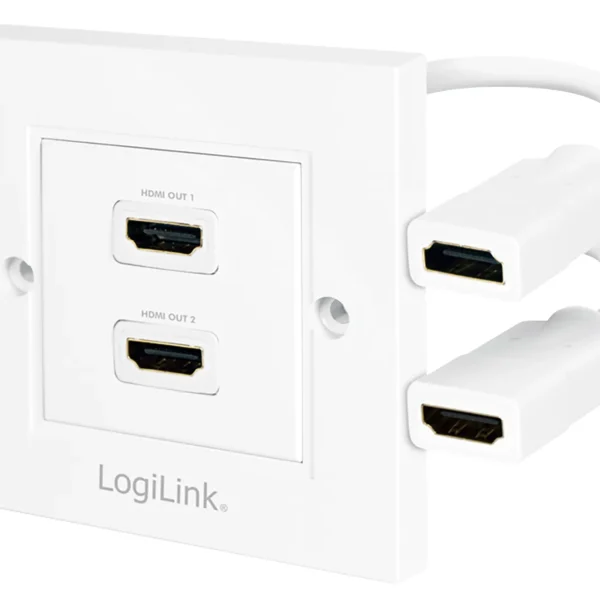 HDMI Wanddose mit Kabelpeitsche, 2 x HDMI Buchse, HDMI™ 1.4 High Speed, weiß