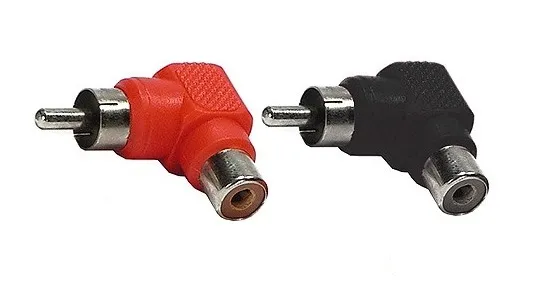 Cinch Adapter 1x Cinch Stecker an 1x Cinch Buchse 90 abgewinkelt Schwarz und Ro