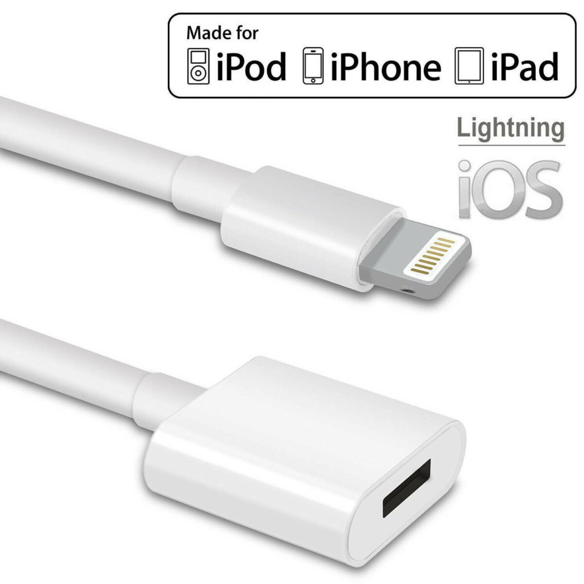 1M Lightning Stecker auf Buchse Verlängerung Weiß – Bild 5