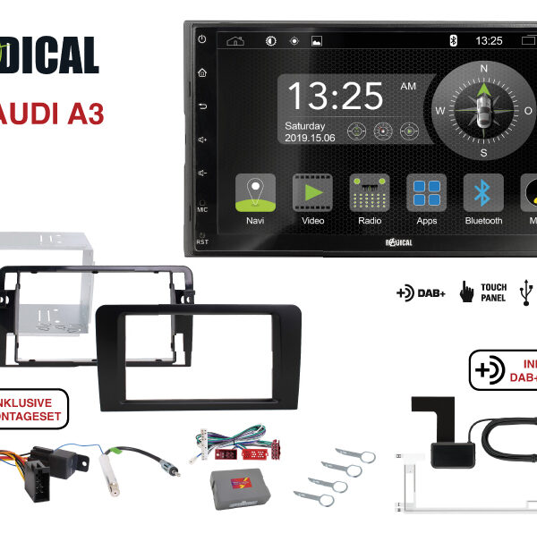 Radical R-D211 2-DIN DAB mit Montageset für Audi A3 Vollaktiv