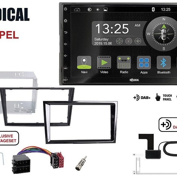 Radical R-D211 2-DIN DAB mit Montageset für Opel schwarz glänzend PIANO