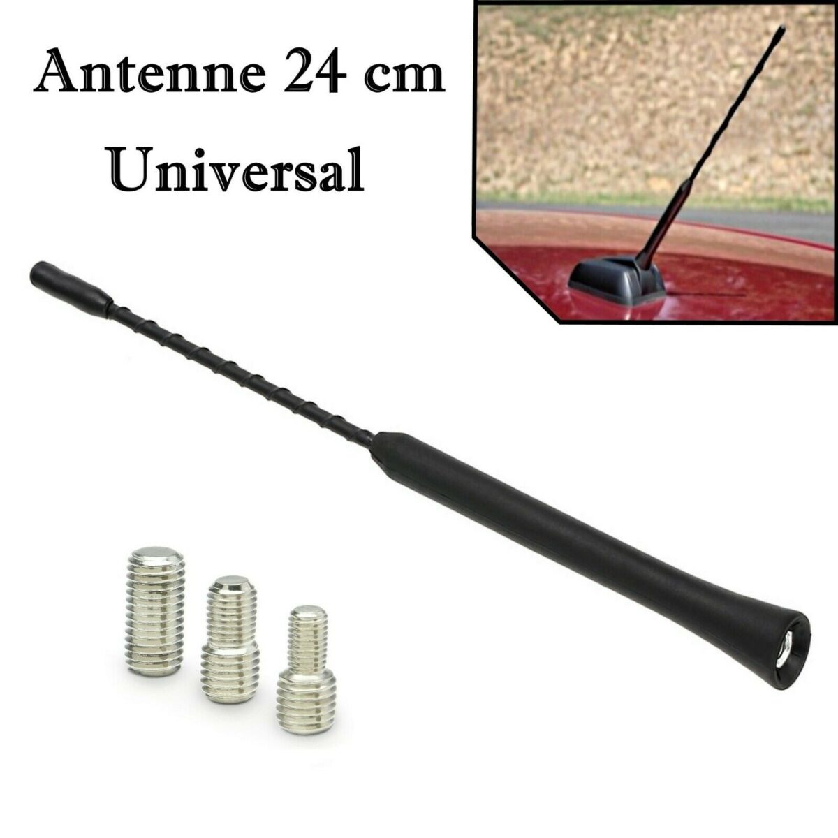 Universal 24 cm Schwarz Stab Antenne AM / FM DAB GSM mit 3 Adapter M4 M5 M6 – Bild 1