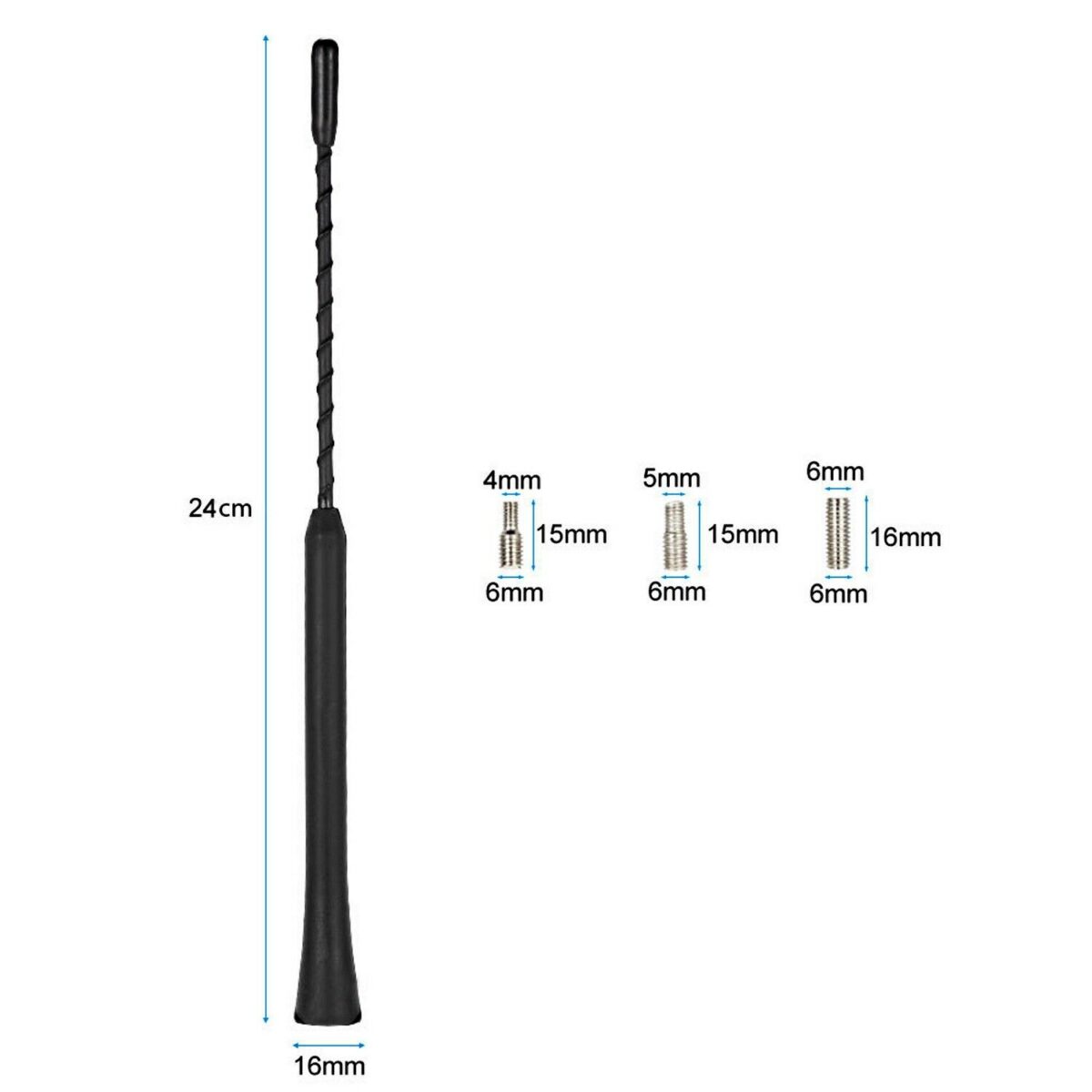 Universal 24 cm Schwarz Stab Antenne AM / FM DAB GSM mit 3 Adapter M4 M5 M6 – Bild 4