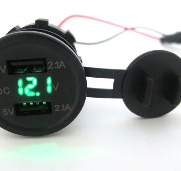 USB Ladeadapter 12V/24V 2 X 5V 2.1A zur Installation / Grün