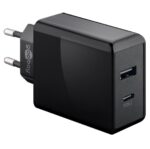 230V Netzteil mit USB-A - USB-C Buchsen, 30 Watt, schwarz