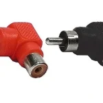 Cinch Adapter 1x Cinch Stecker an 1x Cinch Buchse 90 abgewinkelt Schwarz und Ro