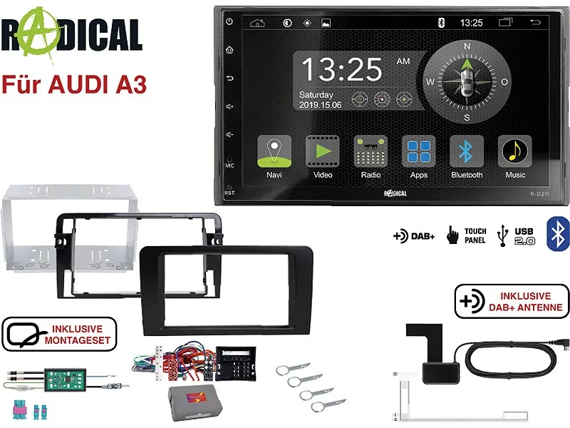 97380.webp Radical R-D211 2-DIN DAB mit Montageset für Audi A3 Vollaktiv – Bild 1