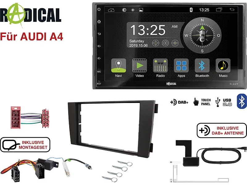 97389.webp Radical R-D211 2-DIN DAB mit Montageset für Audi A4 Vollaktiv – Bild 1