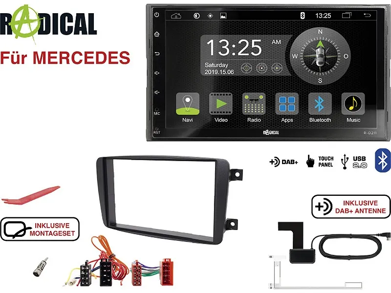 97713.webp Radical R-D211 2-DIN DAB mit Montageset für Mercedes schwarz nicht lackiert – Bild 1